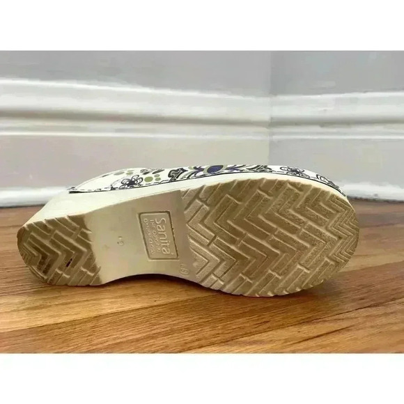 Sanita Clogs Sz 39 Open Back Mules Purple Floral Print Danish Funky Comfort Cute - Picture 10 of 12